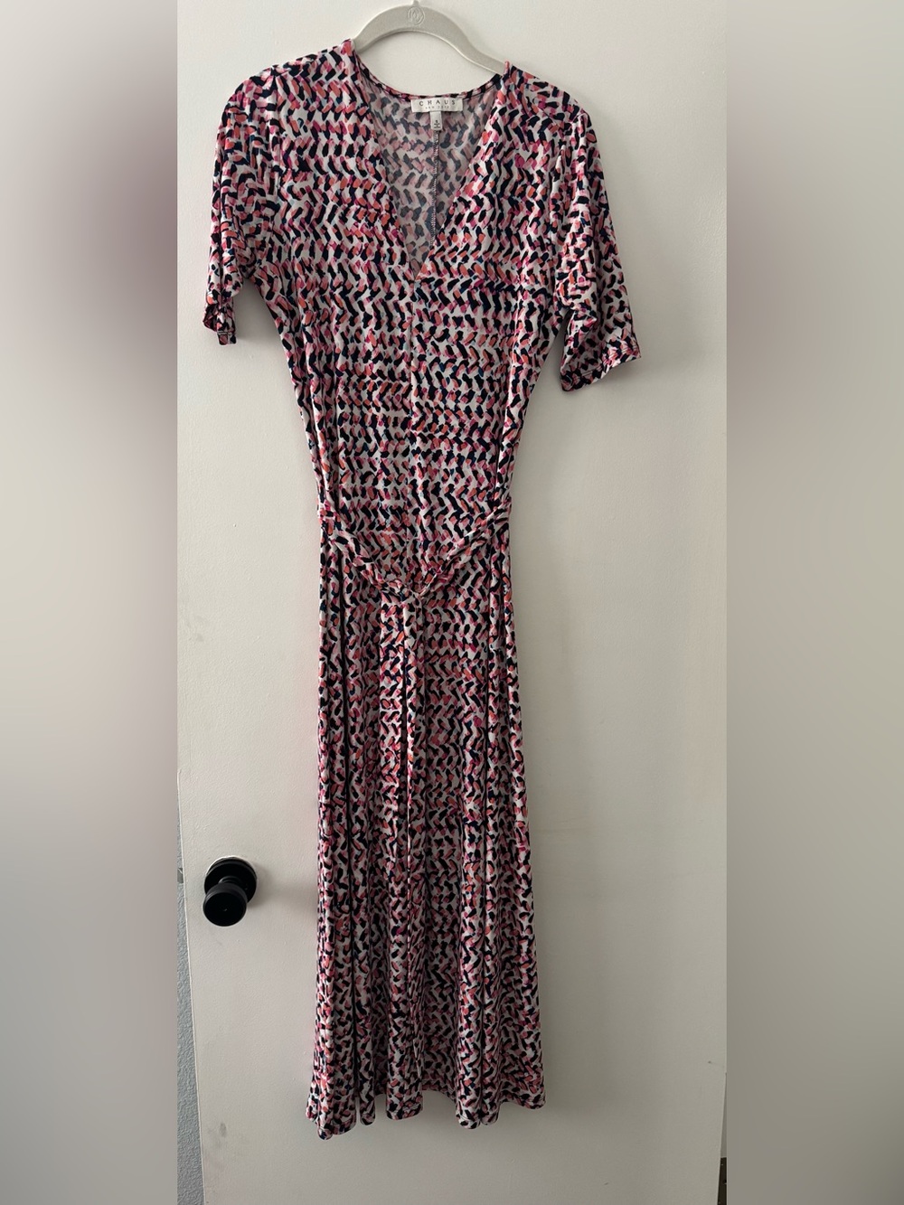 Chaus Abstract Print Tie Waist Midi Dress